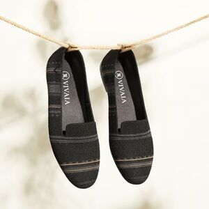 Vivaia Round Toe Striped Loafers Shoes Slip On Comfortable Washable Gray Size 8